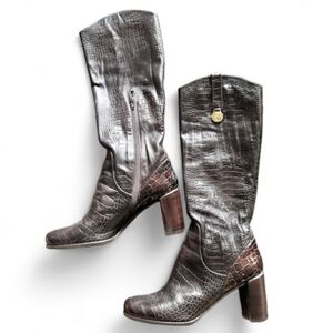 Croc Embossed Leather Knee-High Boots